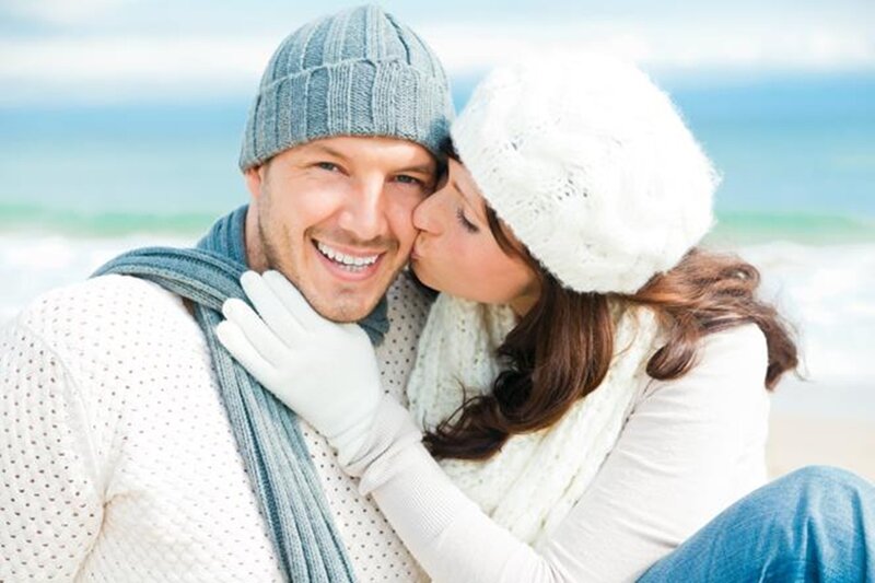 Couple on Beach — White, Affectionate
