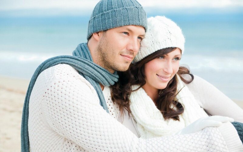 Couple on Beach — White, Calm, Winter
