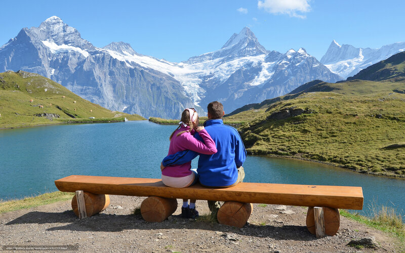 Couple on Bench — Blue, Serene, Afternoon