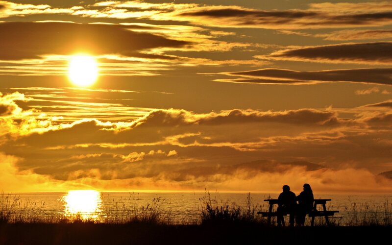 Couple on Bench — Gold, Serene