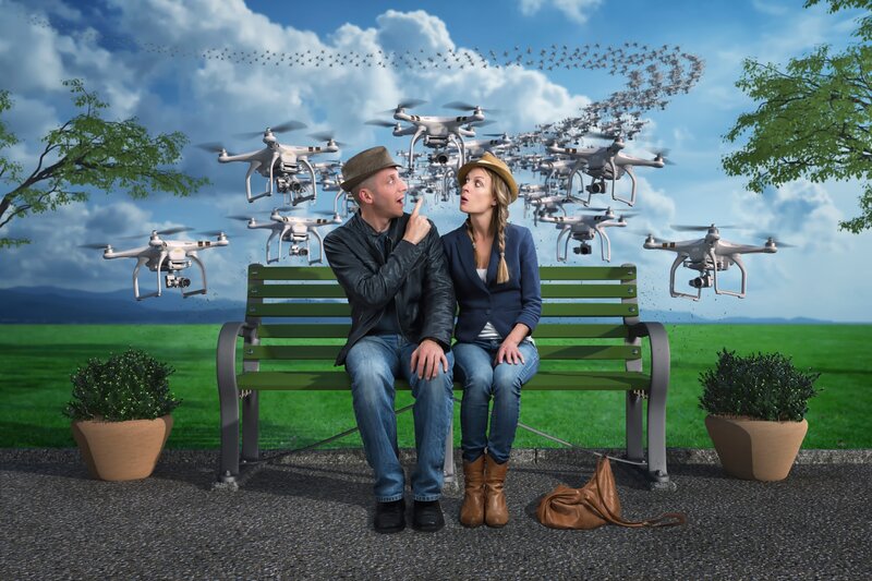 Couple on Bench — Green, Surprised