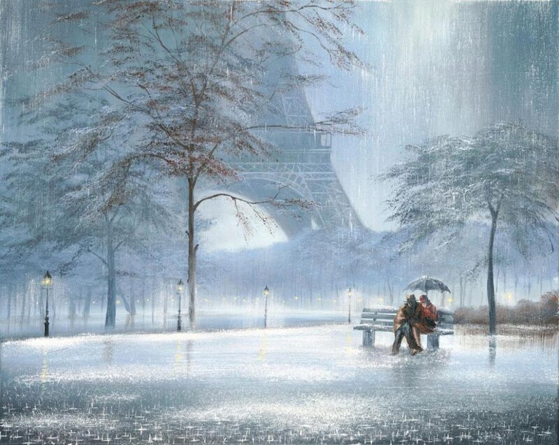 Couple on Bench in Rain
