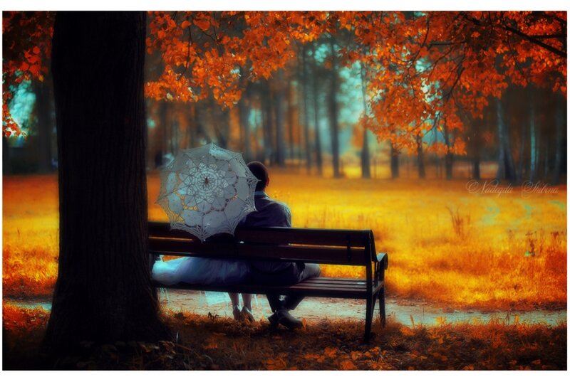 Couple on Bench — Orange, Serene