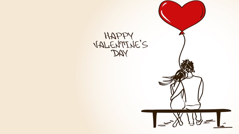 Couple on Bench — Red, Romantic, Illustration