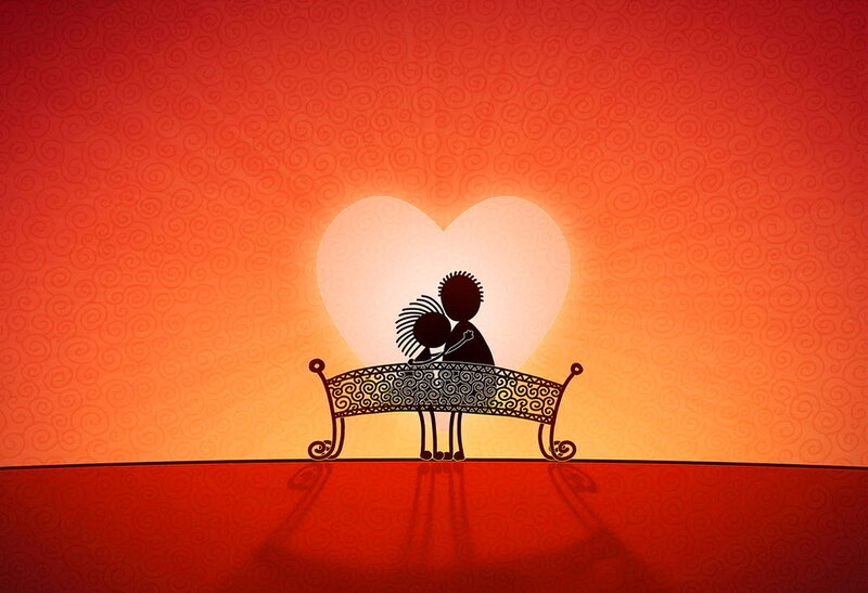 Couple on Bench — Red