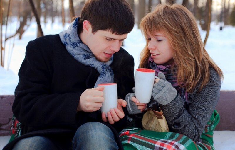Couple on Bench — White, Cozy