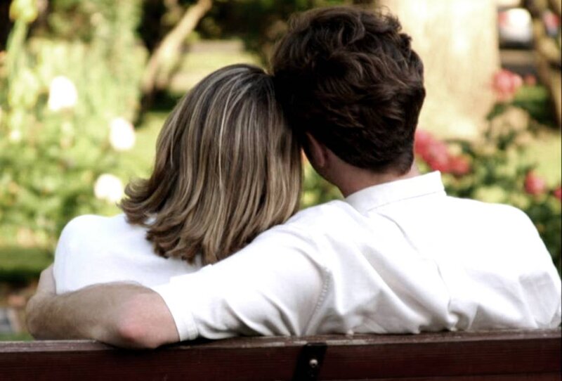 Couple on Bench — White, Peaceful