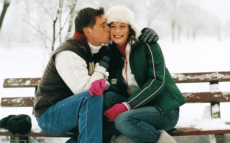 Couple on Bench — White, Peaceful, Winter