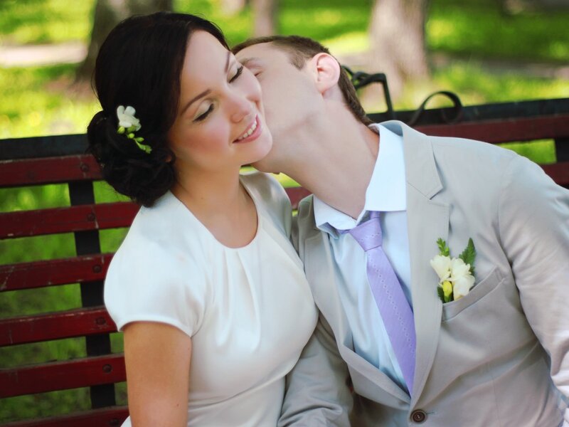 Couple on Bench — White, Romantic
