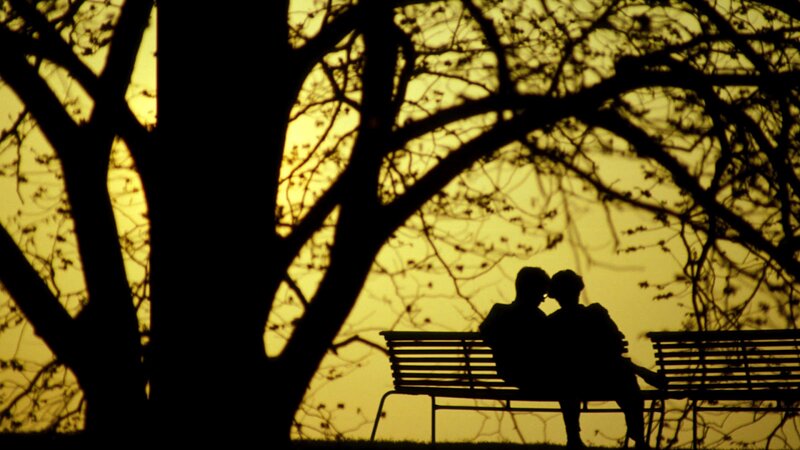 Couple on Bench — Yellow, Serene
