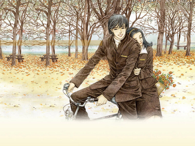 Couple on Bicycle — Brown, Serene