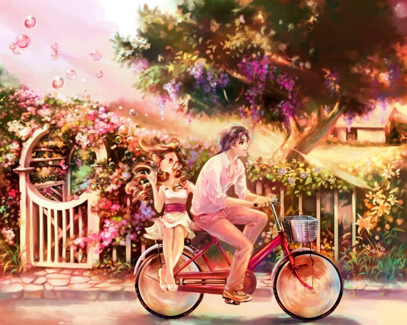 Couple on Bicycle — Pink