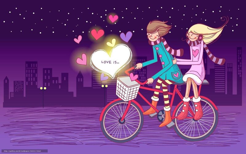 Couple on Bicycle — Purple, Romantic, Night