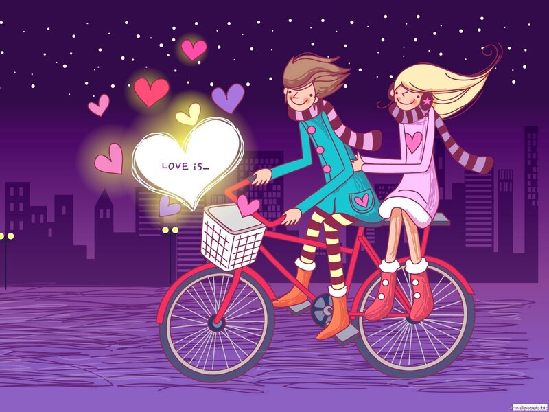 Couple on Bicycle — Purple, Romantic