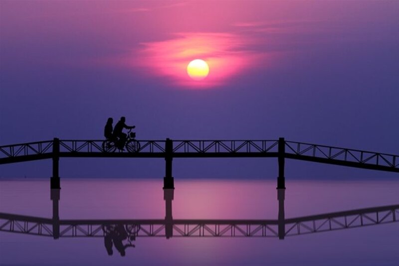 Couple on Bicycle — Purple