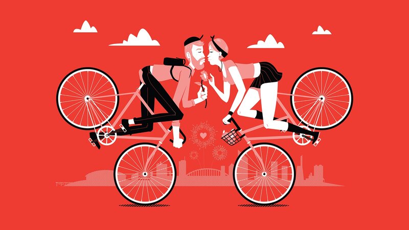 Couple on Bicycles — Red