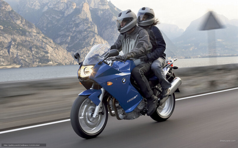 Couple on Blue Motorcycle — Dynamic, Afternoon