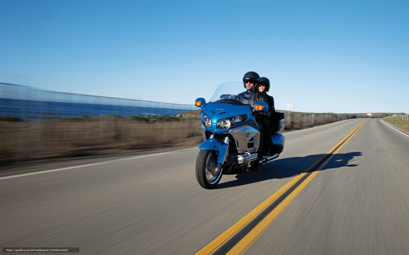 Couple on Blue Motorcycle — Serene, Afternoon