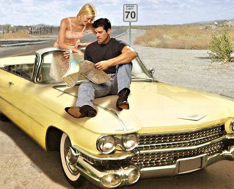Couple on Car Hood — Yellow