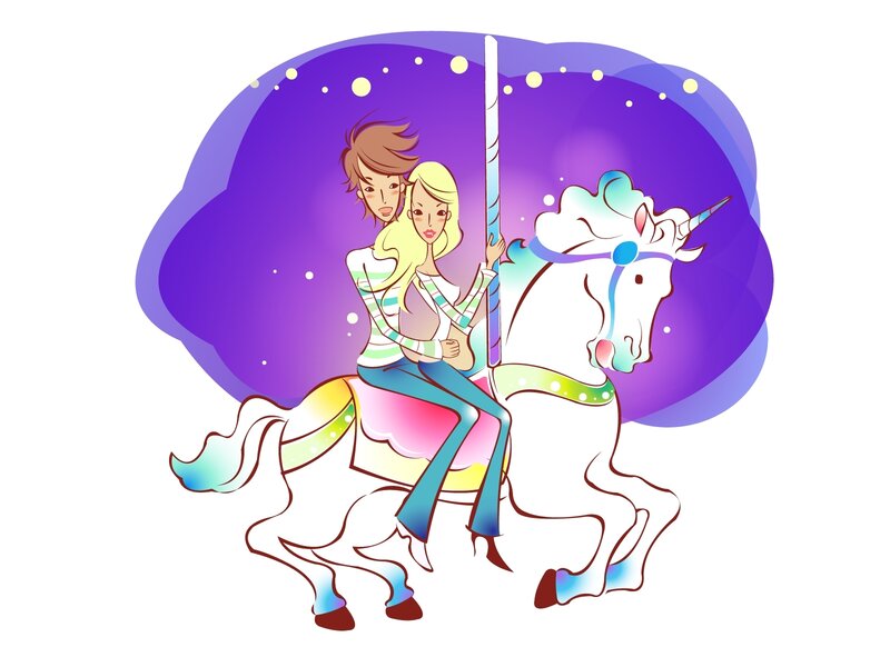 couple on carousel unicorn