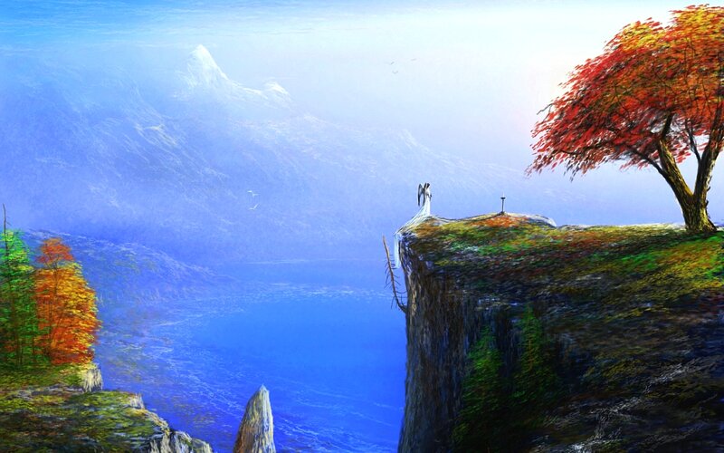 Couple on Cliff Edge — Blue
