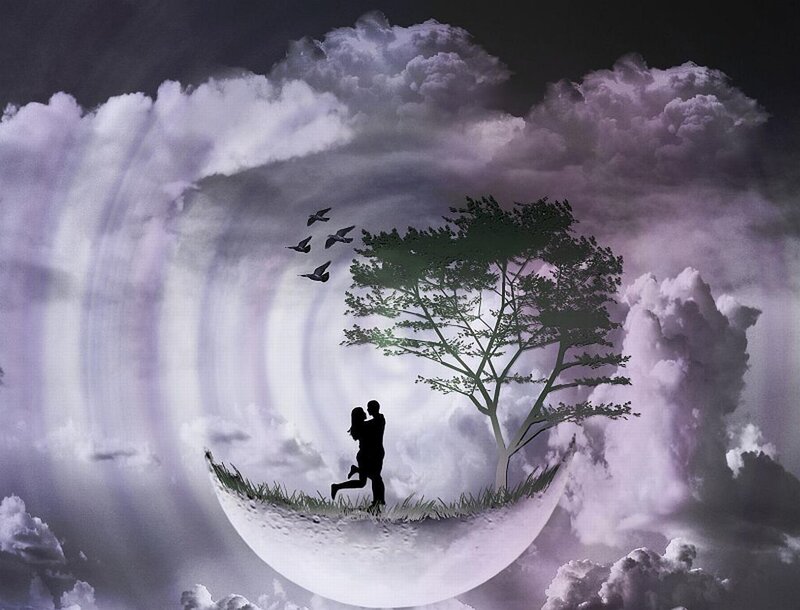 Couple on Crescent Moon