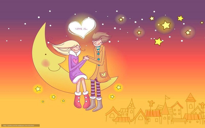 Couple on Crescent Moon — Yellow, Romantic