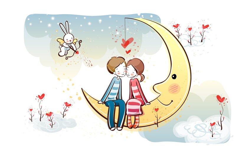 Couple on Crescent Moon — Yellow