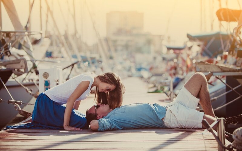 Couple on Dock — Blue
