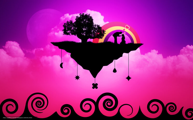 Couple on Floating Island — Pink, Dreamy