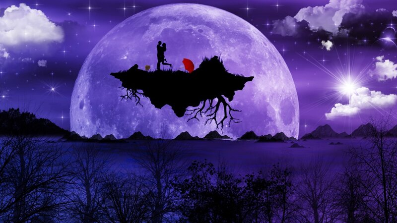 Couple on Floating Island — Purple, Dreamy