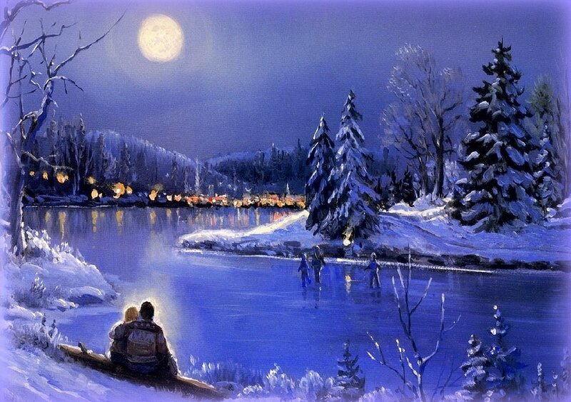 Couple on Frozen Lake — Blue