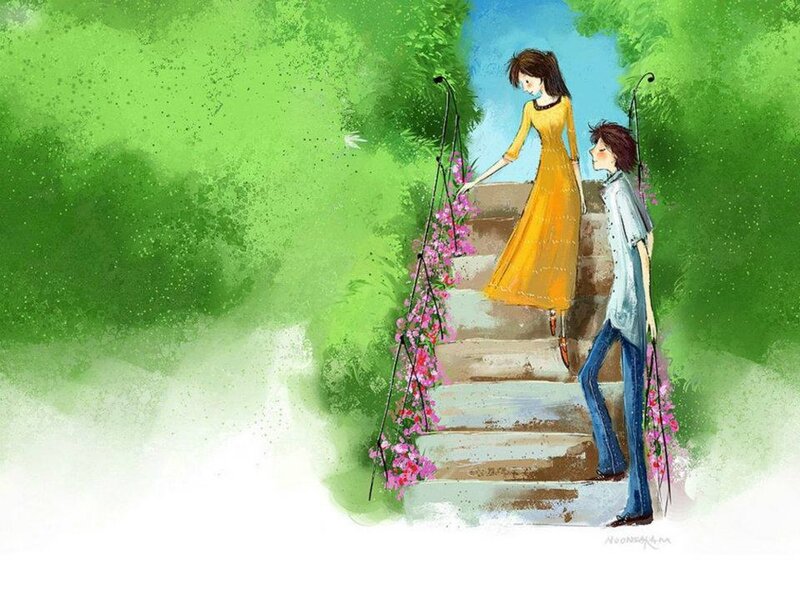 Couple on Garden Stairs