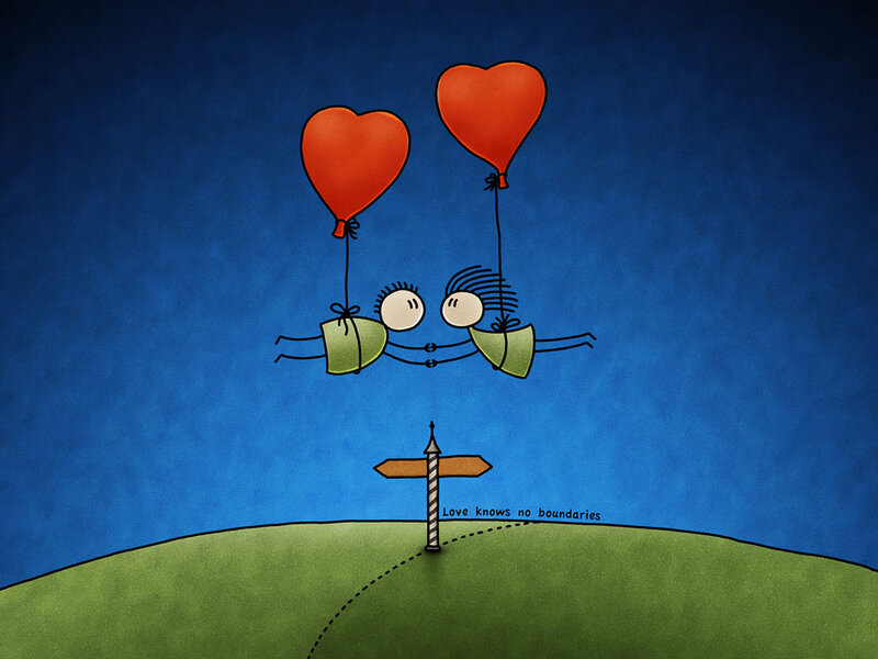 Couple on Heart Balloons