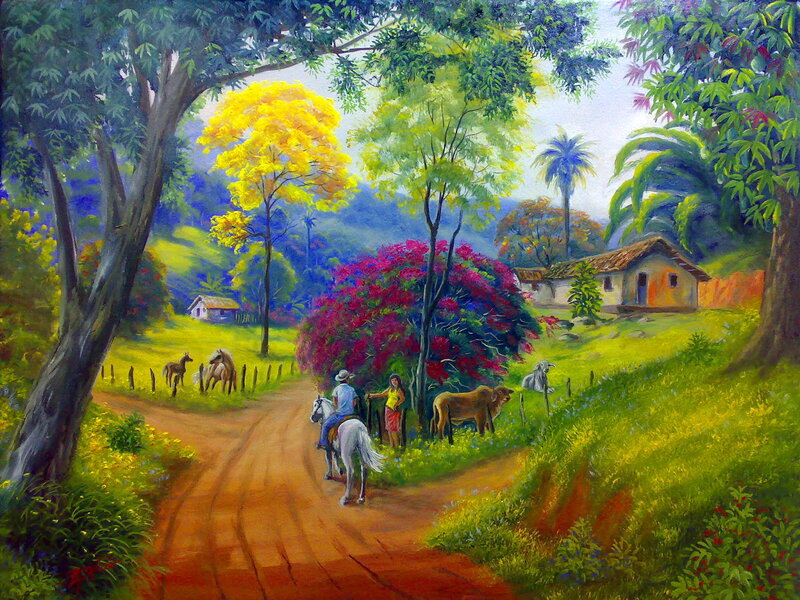 Couple on Horseback — Green, Serene