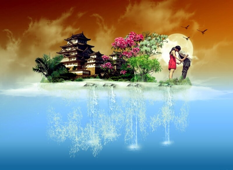 Couple on Island — Blue, Dreamy, Night