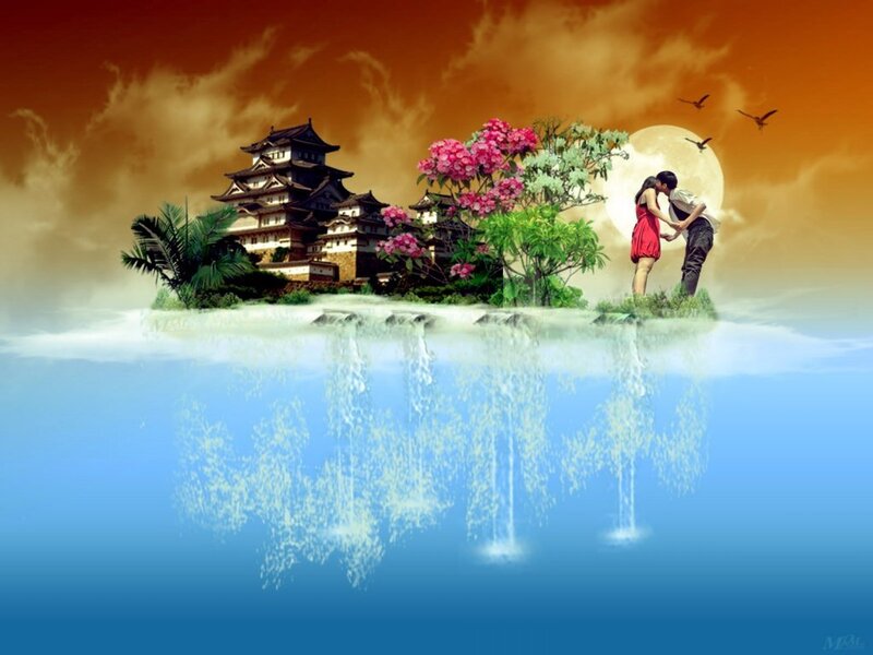 Couple on Island — Blue, Dreamy