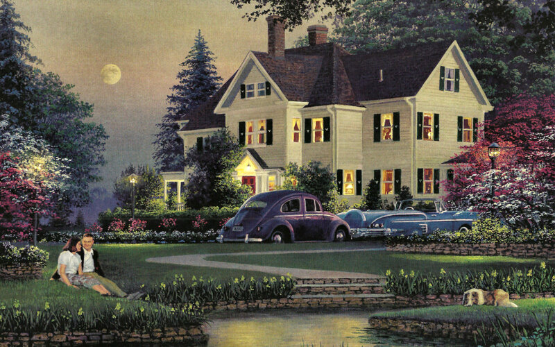 Couple on Lawn at Night