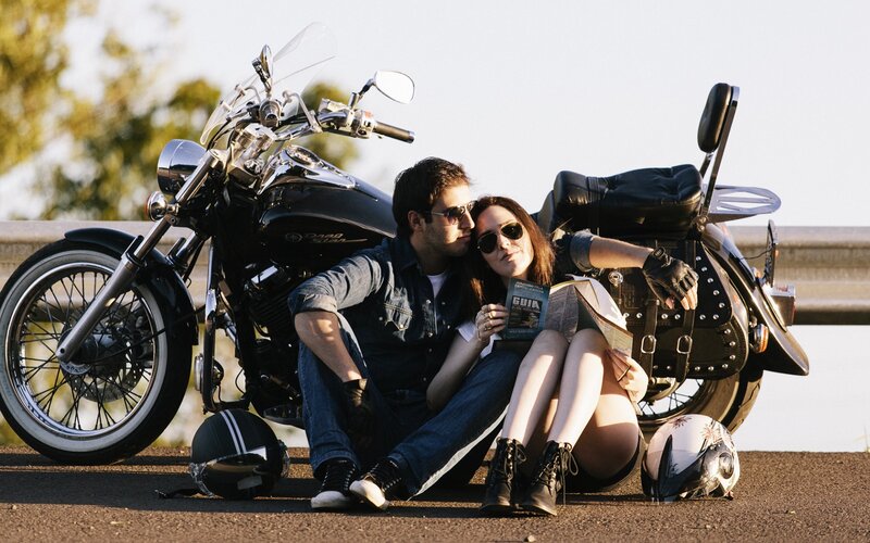 Couple on Motorcycle — Black, Relaxed