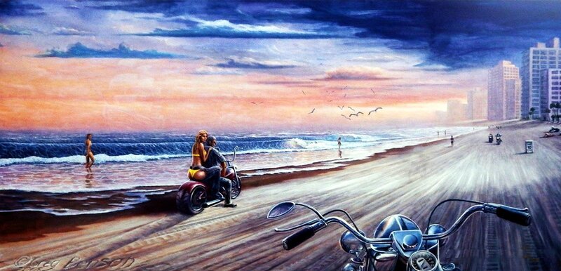 Couple on Motorcycle — Blue, Dramatic