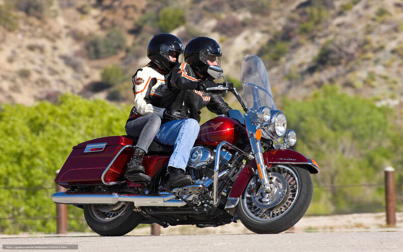 Couple on Motorcycle — Red, Outdoor