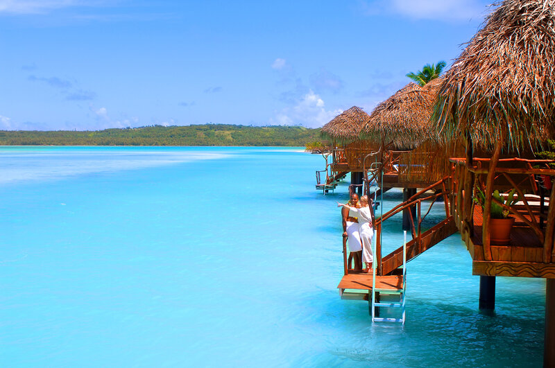Couple on Overwater Bungalow — Blue