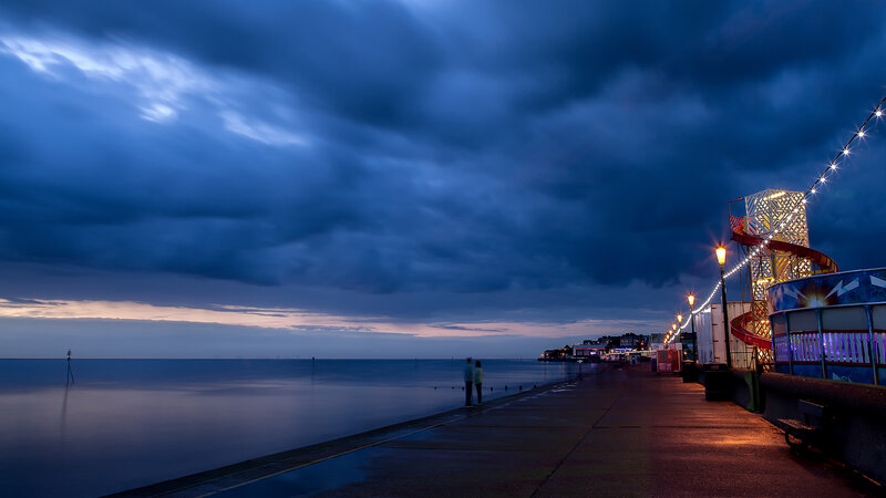 Couple on Pier at Dusk — Blue
