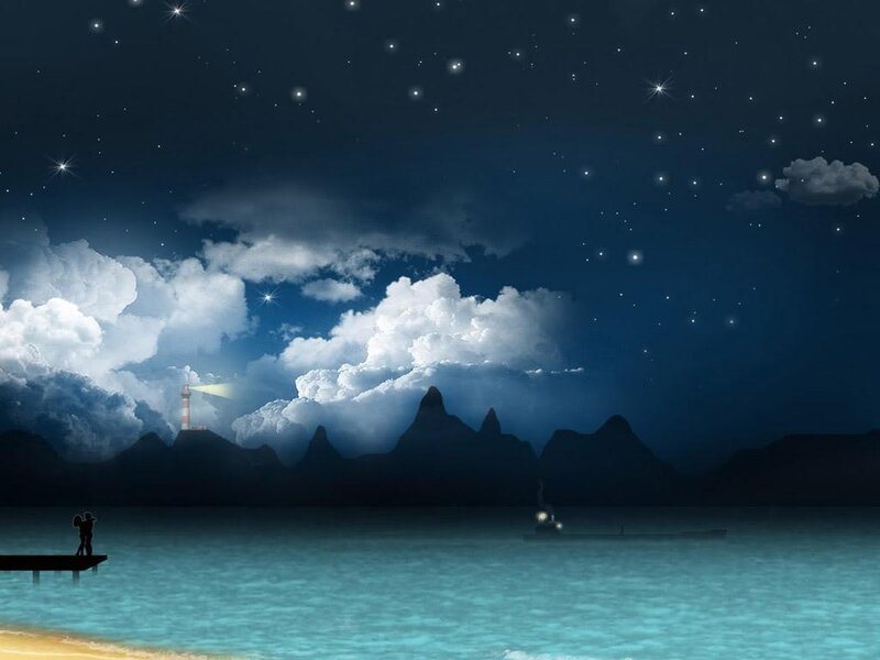 Couple on pier at night