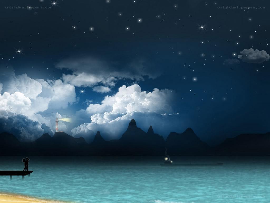 Couple on pier at night