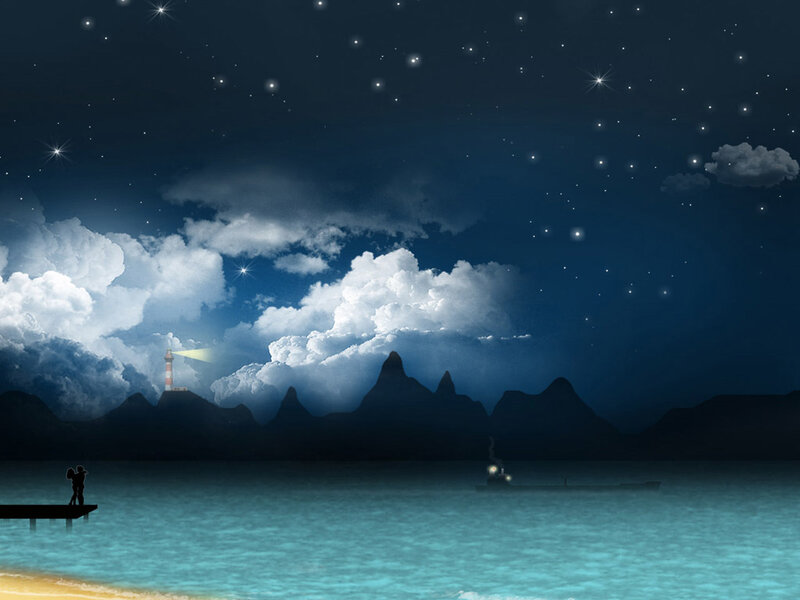 Couple on pier at night