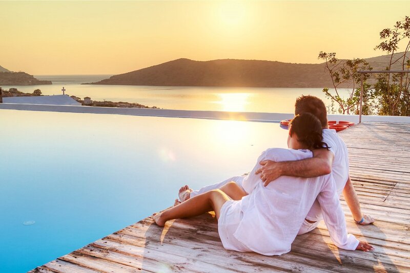 Couple on Pool Deck — Blue