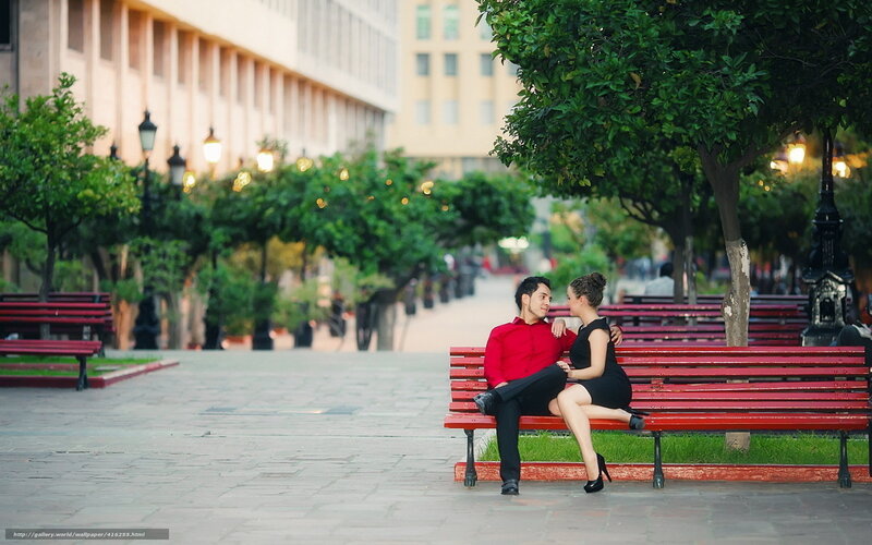 Couple on Red Bench