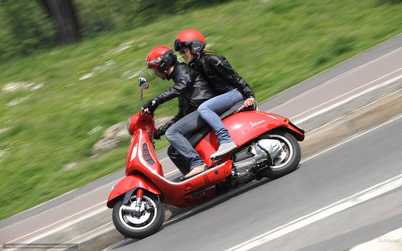 Couple on Red Scooter — Dynamic, Afternoon, Photograph, Road
