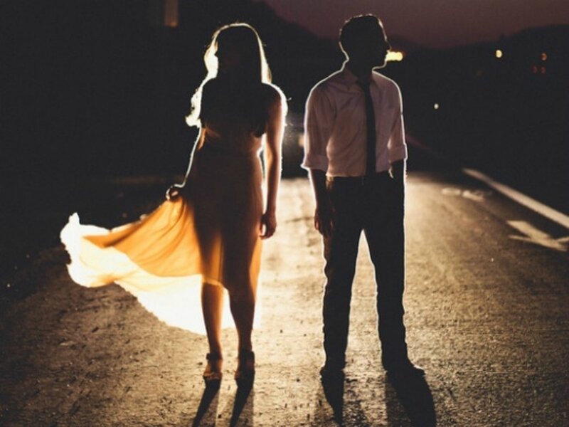 Couple on Road at Night